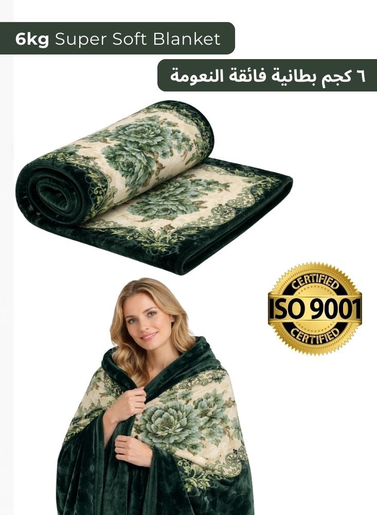 Premium 6kg Super Soft Green Floral Blanket – Premium Heavy Plush Mink Blanket - Image 1